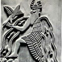 "Wall art of Enki, the God of Wisdom, showing intricate designs and mythological motifs."