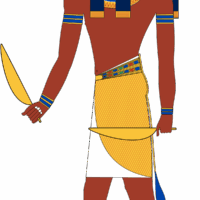 "Ancient Egyptian hieroglyphics showing Maahes, God of War, in symbolic form."