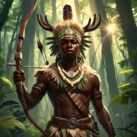 Mythical image of Ox&oacute;ssi, protector of hunters and the wilderness.