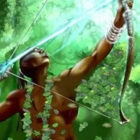 Artistic illustration of Ox&oacute;ssi, god of the forests and hunting.