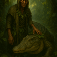 Mythical image of Agalon Hayopan surrounded by powerful beasts.