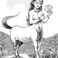 Anggitay holding a glowing charm in a mystical forest.