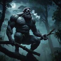 Ani Ani blending into the forest, half-human, half-creature.