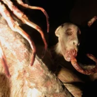 Physical model of Bal-Bal displayed,featuring grotesque details like extended claws, sharp teeth, and a stretched tongue.