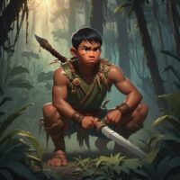 Artistic rendering of Bantong, with mountains and mist in the background.