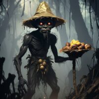 Digital image depicting the sinister Black Duwende in a dark setting