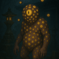 Mythical image of Hyakume watching over sacred grounds with many eyes.