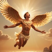 Mythical image of Icarus soaring too close to the Sun.