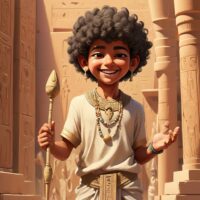 Mythical image of Ihy, divine child associated with music and celebration.