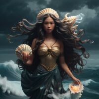 Filipino goddess Magwayen with flowing water around her.