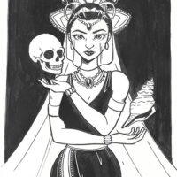 Divine sea figure Magwayen holding a conch shell.