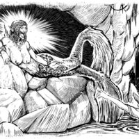 Art of Mambubuno resting among ocean stones.