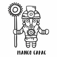 Icon of Manco C&aacute;pac illustrated with stylized features and symbolic elements of Incan heritage.