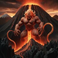 Powerful image of Ruaumoko with trembling ground beneath, symbolizing seismic force.