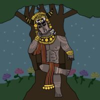 Mythological illustration of Sidapa surrounded by shadows