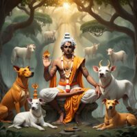 The divine sage Dattatreya seated in a tranquil forest clearing.