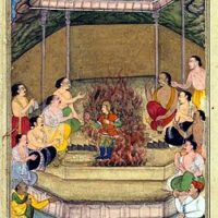 A painting of Drishtadyumna emerging from the fire
