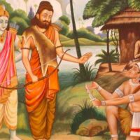 A painting of the Indian warrior Eklavya with Dronacharya