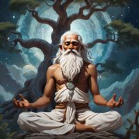 Mythlok - Kashyapa Kashyapa, the ancient Indian sage, seated in meditation under a celestial tree.