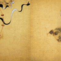 Mythlok - Raijin with Fujin Traditional painting of the Japanese gods Raijin and Fujin