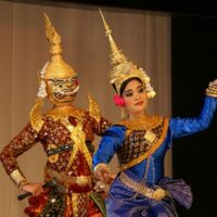 Dancers representing Cambodian Thunder god Ream Eyso and Moni Mekhala