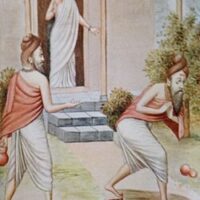 Painting of the Indian sage Rishi Gautama with Indra