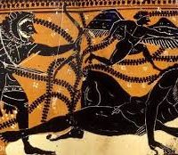 Ancient pottery featuring Alcyoneus