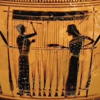 Ancient pottery art depicting the story of Arachne