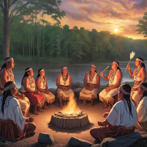 Choctaw mythology expressed through community and landscape: elders telling stories at the base of the sacred mound Nanih Waiya