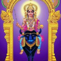 Traditional image of the Indian god Vishnumaya on a buffalo