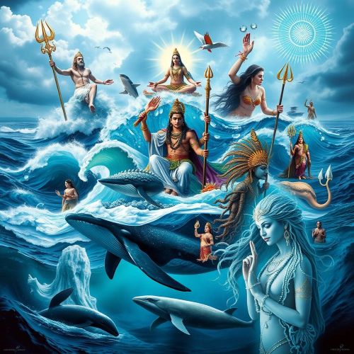 A grand collage depicting various God of Water from world mythologies