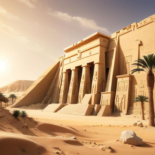 Ancient Egyptian Temple of Seti I at Abydos under golden desert sunlight