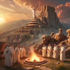 An ancient Anatolian mountain landscape at golden sunset, symbolizing the spiritual essence of Anatolian mythology.