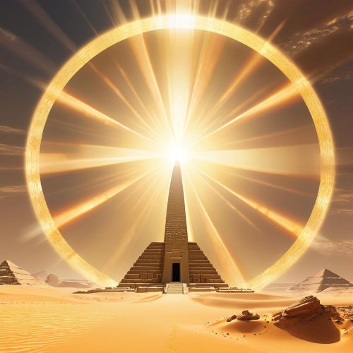 Aten as a radiant golden sun disc suspended in a clear Egyptian sky