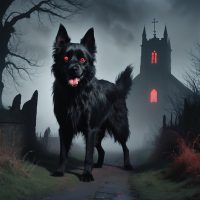 a image of Black Shuck, a ghostly black dog from English folklore