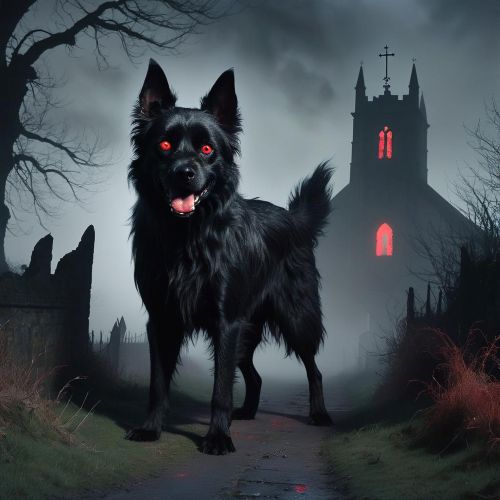 a image of Black Shuck, a ghostly black dog from English folklore