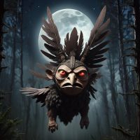 The Mapuche beast Chonchon flying on a moonlit night