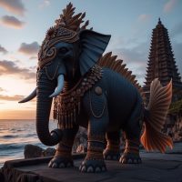 Mythlok - Gaja Minha Gaja Minah, a majestic hybrid creature with the head of an elephant and the body of a fish