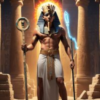 Mythlok - Heka Heka, the Egyptian god of magic, depicted as a regal male figure wearing a Hemhem crown