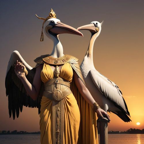 an image of Henet, the Egyptian pelican goddess, depicted as a regal woman with a pelican head