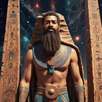 Mythlok - Hu an image of Hu from Egyptian mythology depicted as a bearded man, standing aboard the solar bark of Ra