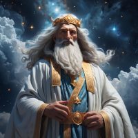 Mythlok - Huycau majestic image of Huycau, the Ossetian sky god, as a radiant elder cloaked in celestial robes
