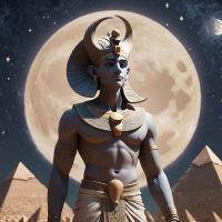 Mythlok - Iah an image of Iah, the Egyptian moon god, as a youthful figure with pale skin, wearing a crescent moon and lunar disk on his head