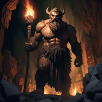 Orcus, the Etruscan god of the underworld—depicted as a hairy, bearded giant with a menacing expression