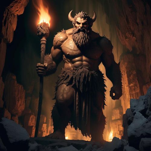 Orcus, the Etruscan god of the underworld—depicted as a hairy, bearded giant with a menacing expression