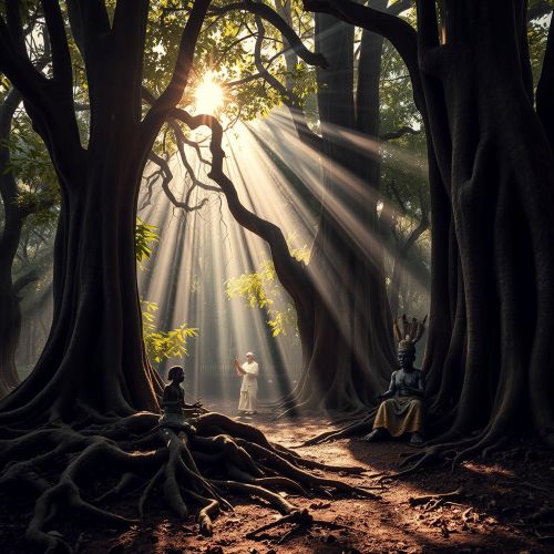 A mystical scene of the Sacred Forest of Kpasse in Ouidah, Benin