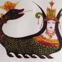 Classical painting of the Kurdish, Turkic and Iranian serpent queen Shahmaran