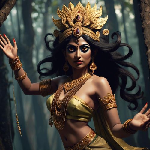 image of Shurpanakha from Hindu mythology, depicted as a rakshasi with fiery eyes