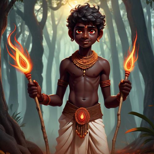 Indian Spirit god Theekutty Chathan standing in a dense forest