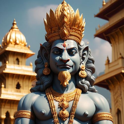 Vibhishana from Indian mythology—tall, serene-faced rakshasa in royal attire